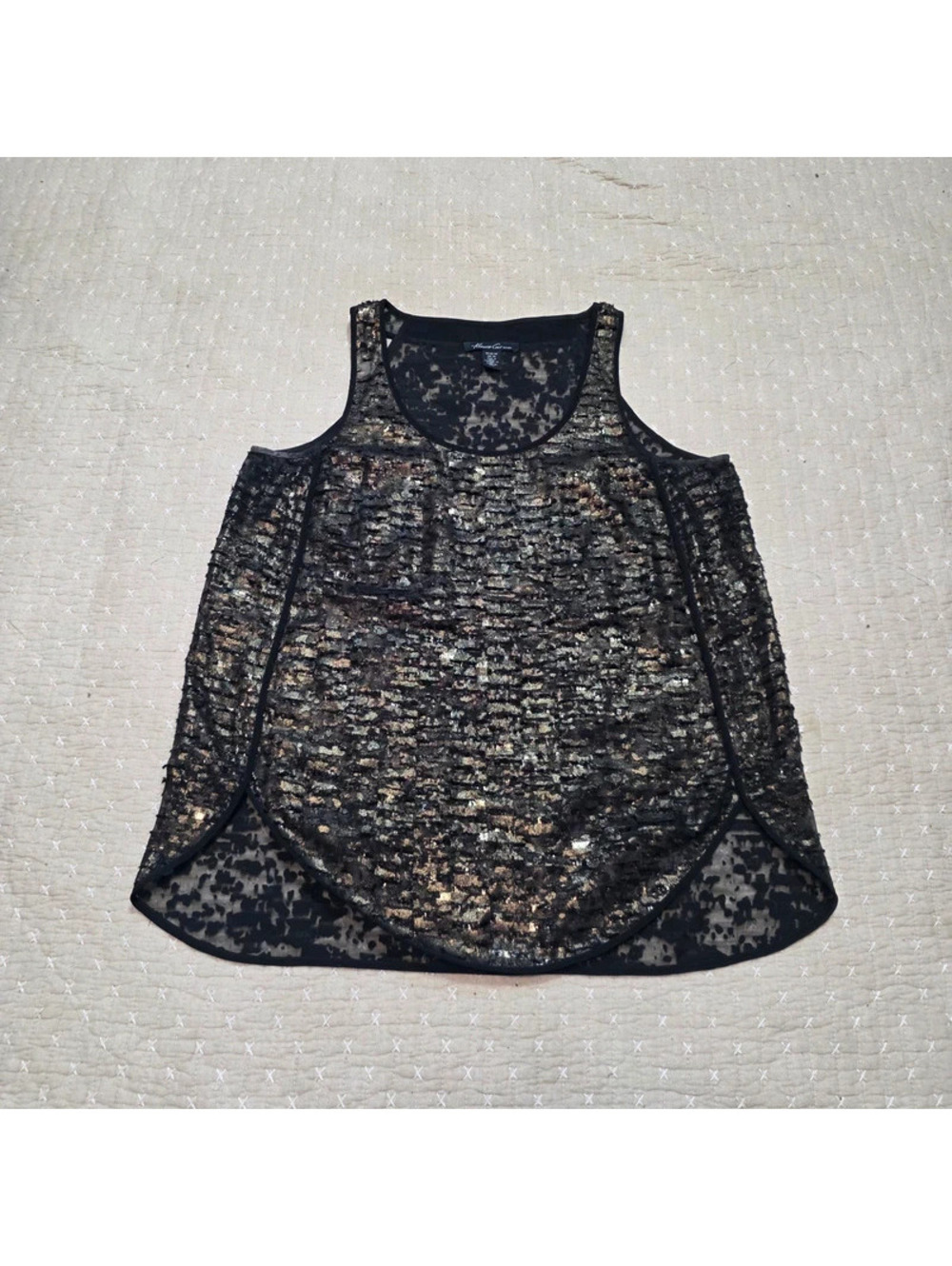 Kenneth Cole black and gold shimmer burnout tank top sz Med
